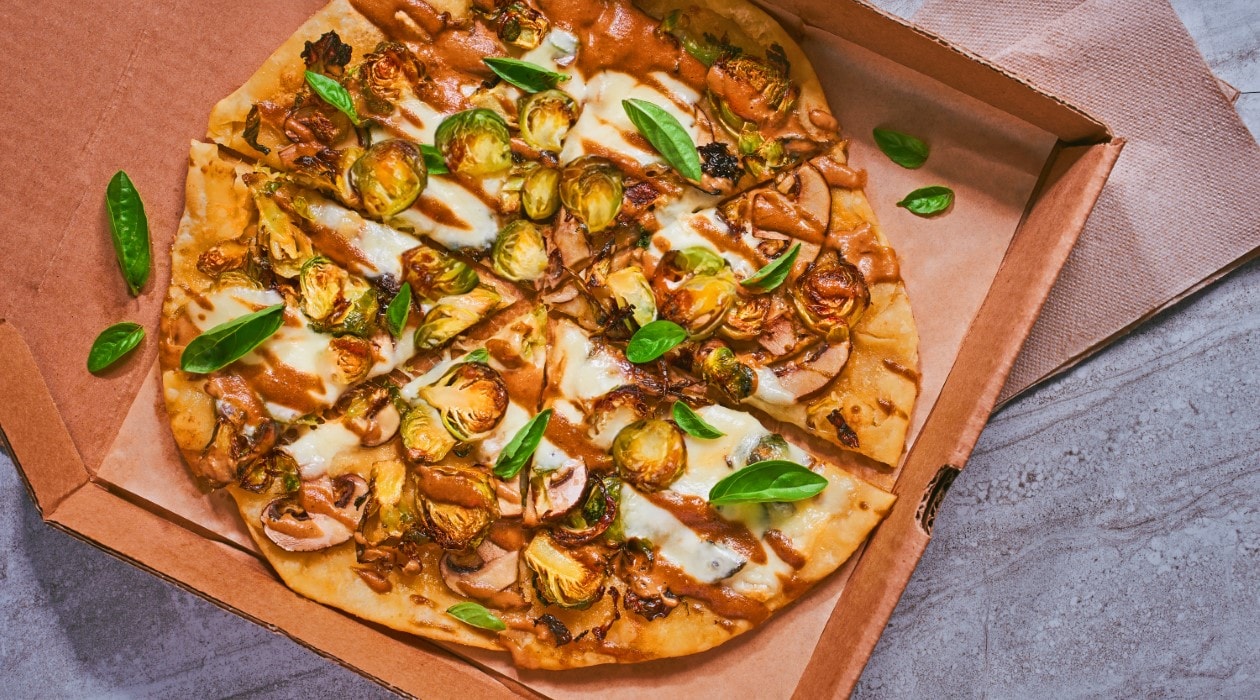 Charred Brussel Sprouts and Mushroom Flatbread with a Roasted Shallot/Balsamic Drizzle – - Recipe