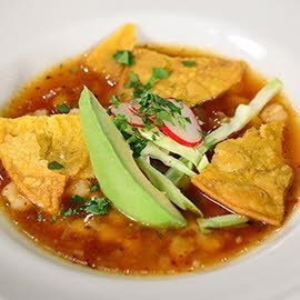 Toasted Tortilla Soup with Queso Fresco, Chicken and Avocado